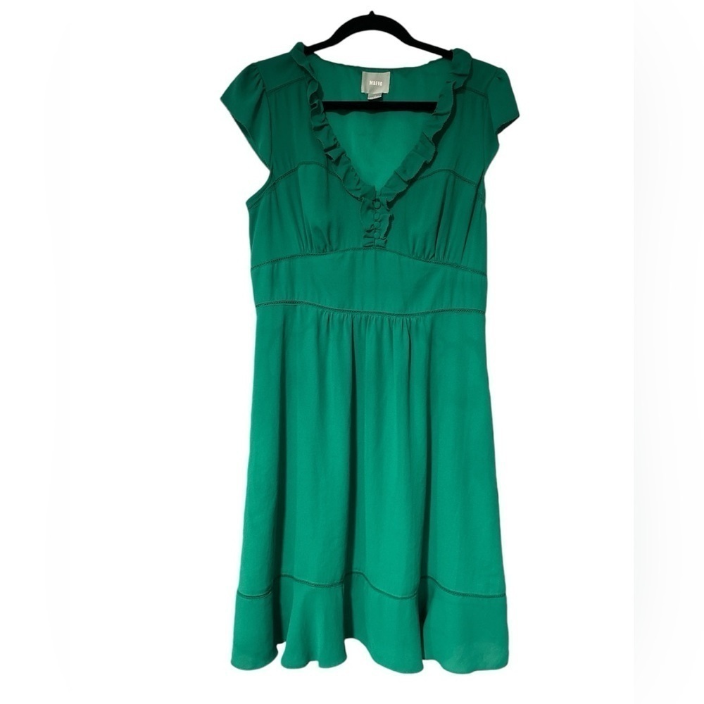 Anthropologie Maeve Della Green Flutter Hem Cap Sleeve Dress size 12 - Picture 6 of 7